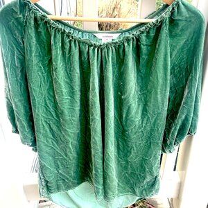 Sundance Women's Medium Boho Peasant Blouse - Green Velvet Rayon/Silk Blend